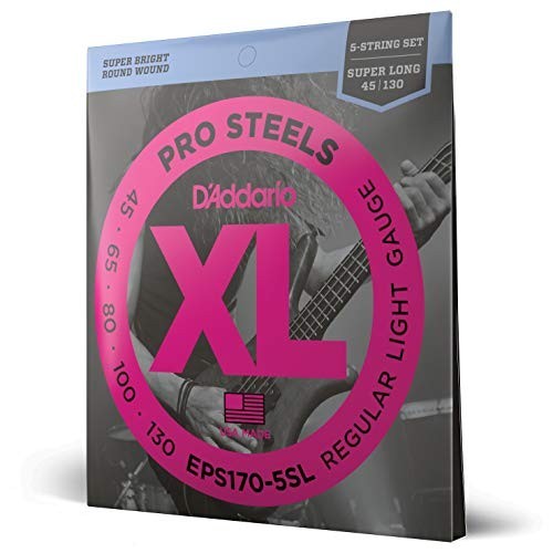 5 String Bass Guitar Strings - Super Long Scale, Regular Light, 45-130, ProSteel