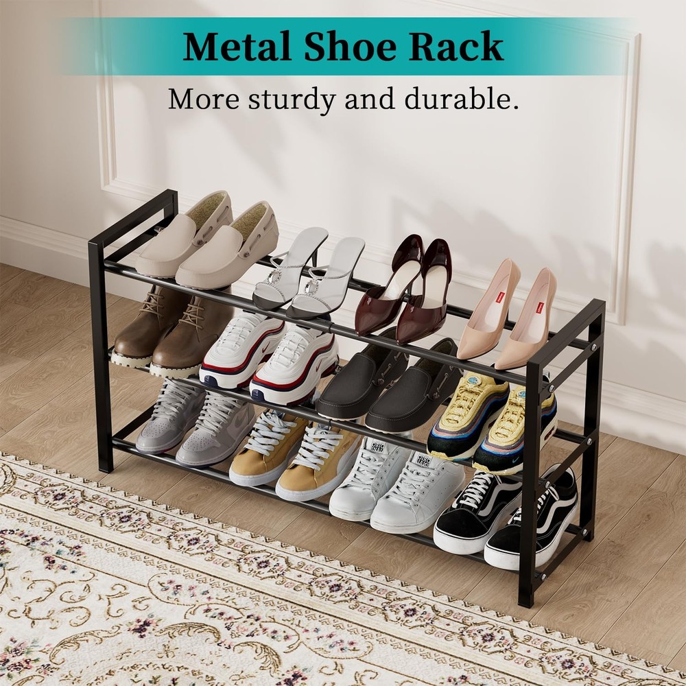 Expandable Shoe Rack,Adjustable and Stackable 3-Tier Shoe Rack Organizer, Sho...