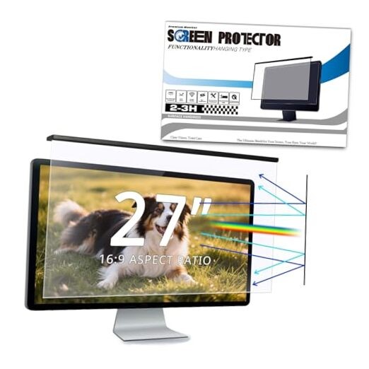 Blue Light Blocking Screen Protector for 27" 16:9 Computer Monitors, Removable
