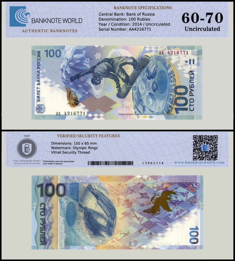 Russia 100 Rubles, 2014, P-274b, UNC, Authenticated Banknote