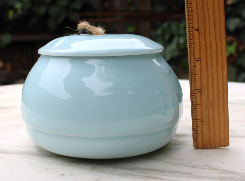 Ceramic Light Blue Pet Urn with Embossed Vines