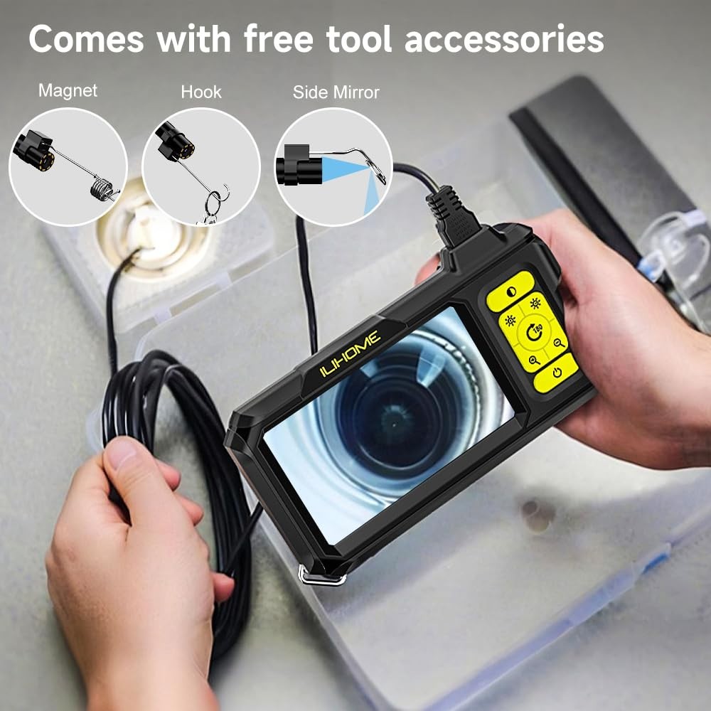 Borescope Camera with Light, 1080P HD Endoscope with 8 Adjustable LEDs, 4.3" ...