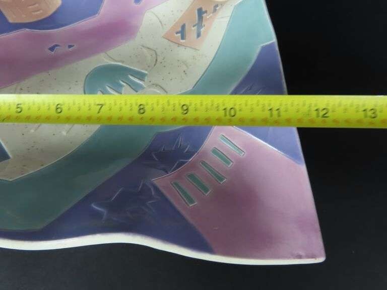 Signed Pottery Ruffled Edge Centerpiece Bowl