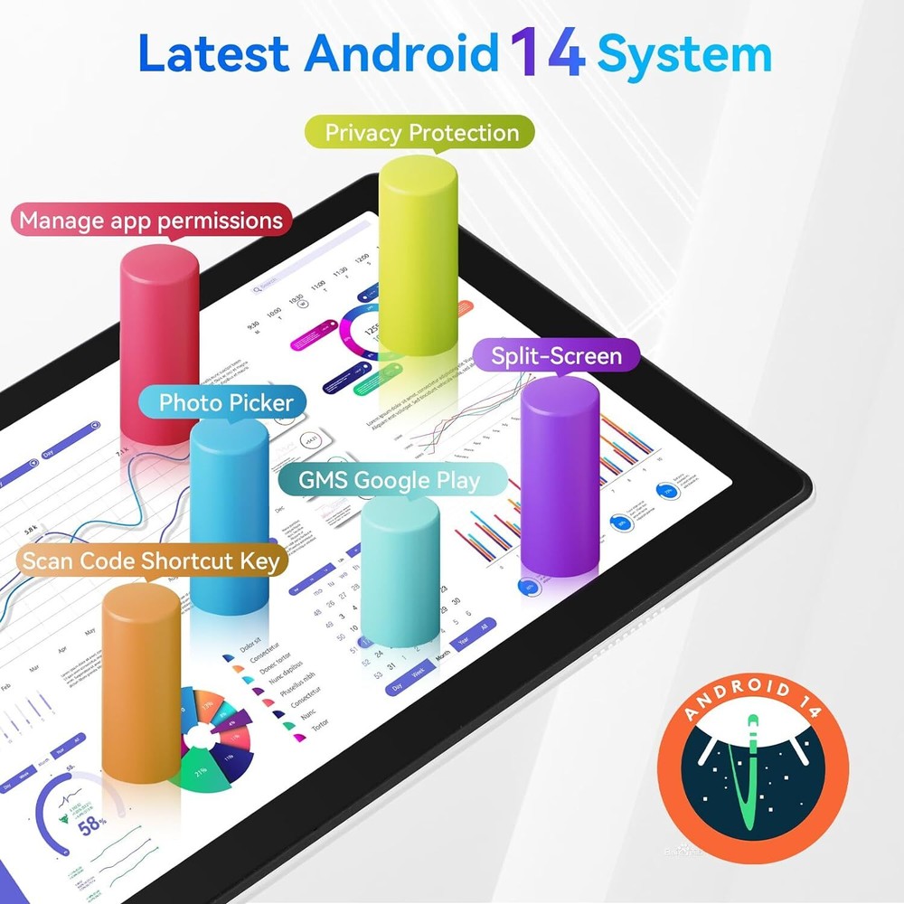 10.1" Android 14 Tablet 8GB RAM,64GB ROM Octa-Core Processor Dual Camera IPS
