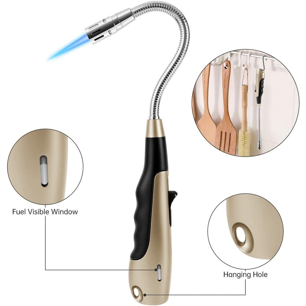 Butane Lighter Long Lighter with Visual Window for BBQ Candle,Glod(No Butane ...