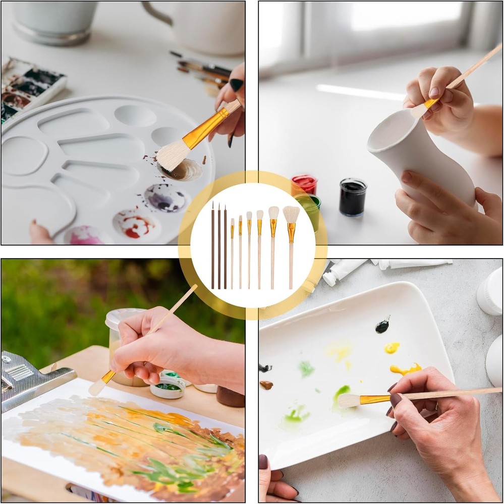9 Pack Pottery Glaze Brushes Ceramic Brush Set, small to medium