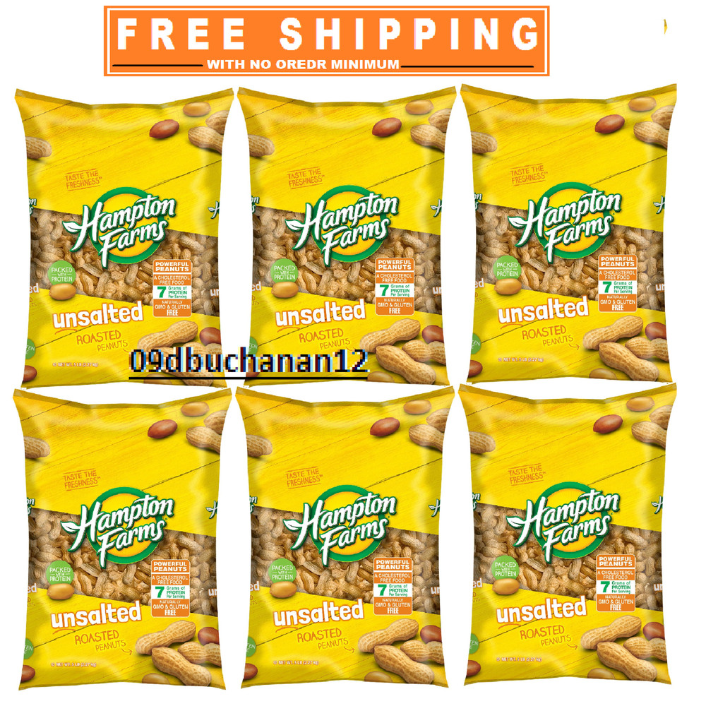 6 Pack - Hampton Farms Unsalted In-Shell Peanuts (5 lbs.)