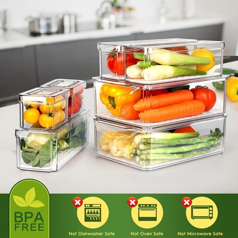 Stackable Fridge Organizer Bins W/ Lids 14 Pack Kitchen Storage Containers New