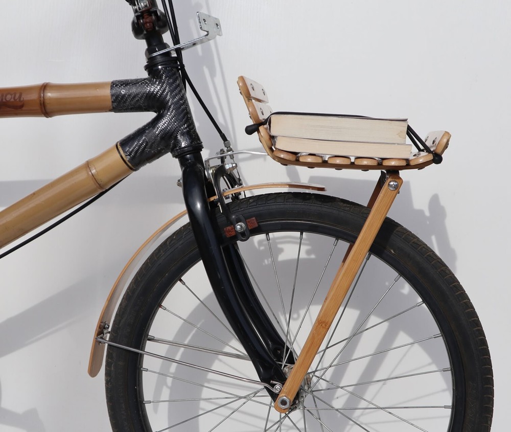 Custom Bamboo Bicycle Front Rack With Bungee Cords