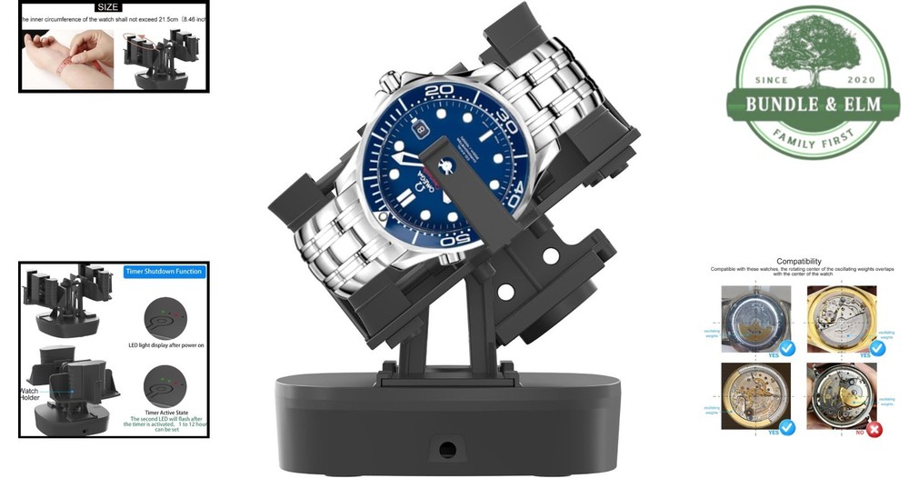 Watch Winder for Automatic Watches Timer Shutdown Support Single Double Rotat...