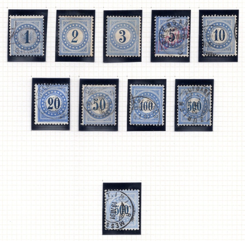 SWITZERLAND 1878 POSTAGE DUES SCOTT #J1A-J9A COMPLETE SET INCLUDES EXTRA 500c.