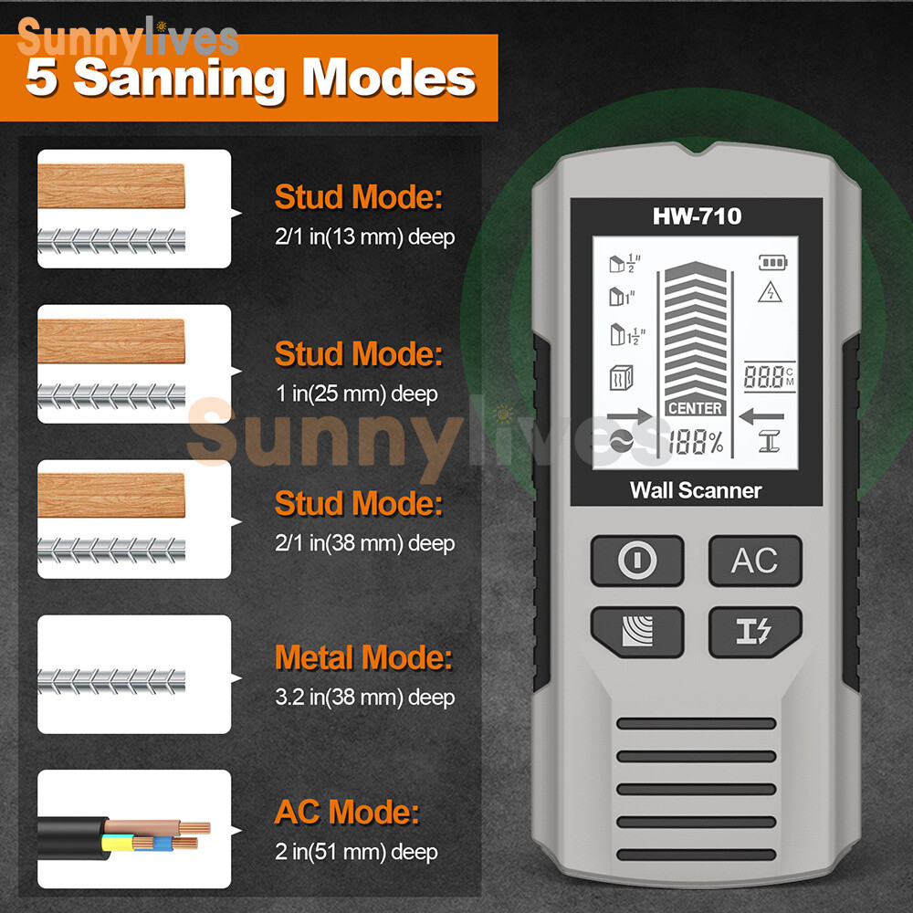 Stud Finder 6 in 1 Multi-Function Wall Stud Scanner Sensor Detector LCD Display