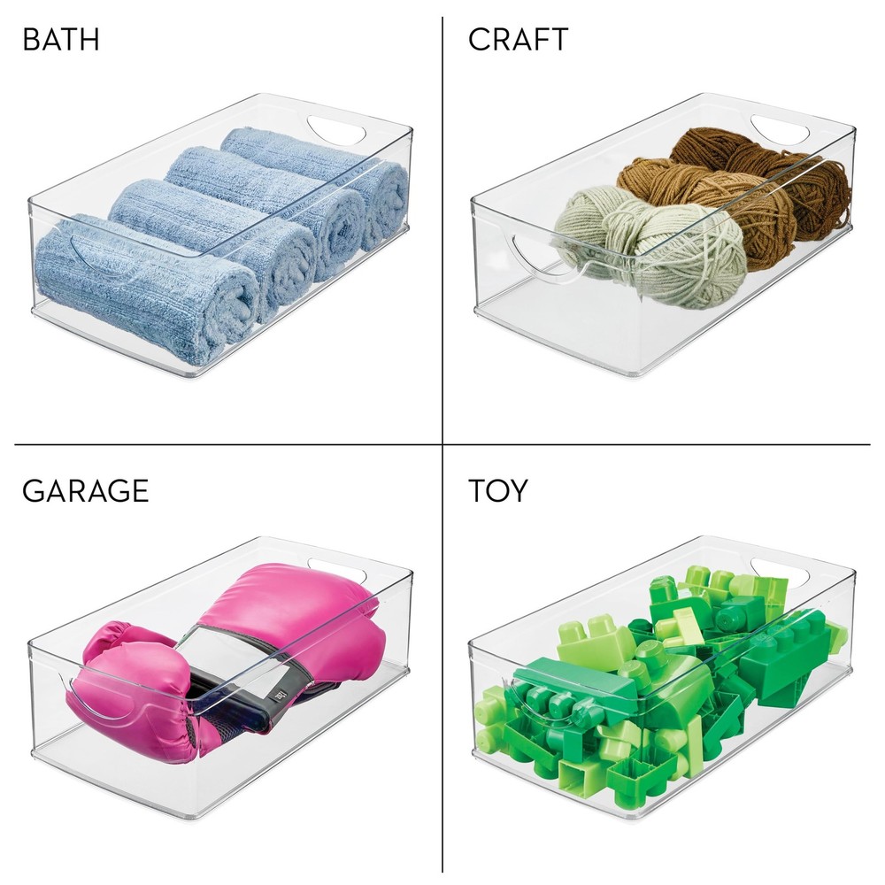 iDesign Stackable Clear Plastic Extra Long Storage Bin, Large,