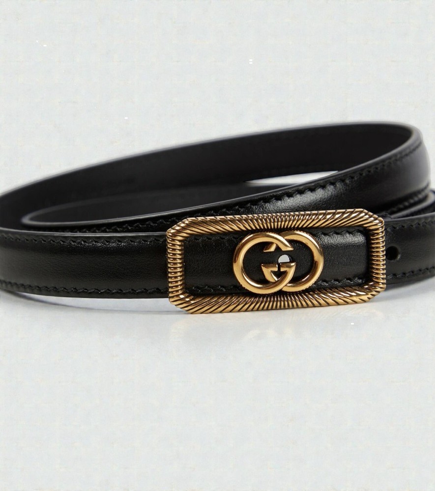 NWT Gucci Interlocking G Square Thin Leather Belt Black Size 90/36 Authentic