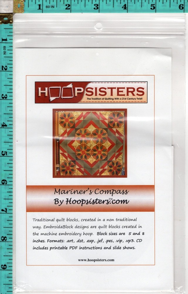 "Mariner's Compass" HoopSisters Computerized Sewing Machine Design CD MC002 NEW!