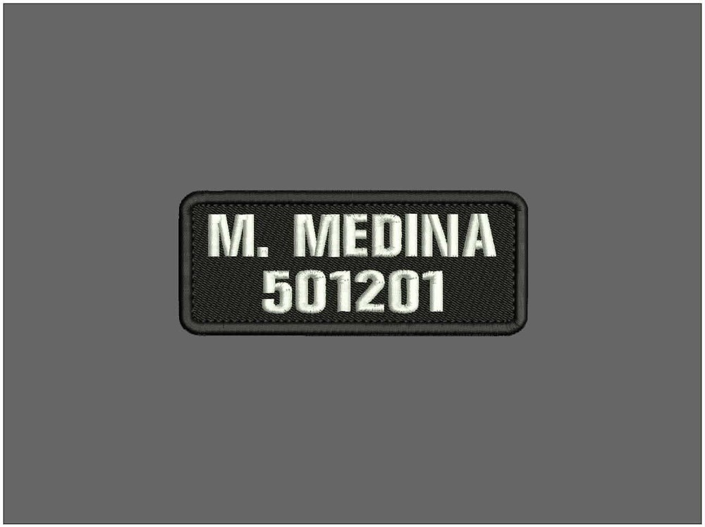 Custom Name  EMB  CHOULDER PATCH 2x5 SEW ON  BACK BLK/WHITE
