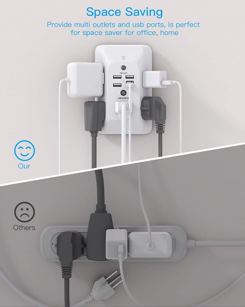 Outlet Extender with Night Light, Multi Plug Outlet, USB Wall Charger White