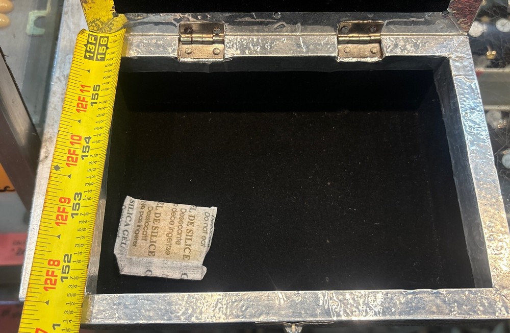 Silver colored Lined tarot card box with Ohm Symbol On It