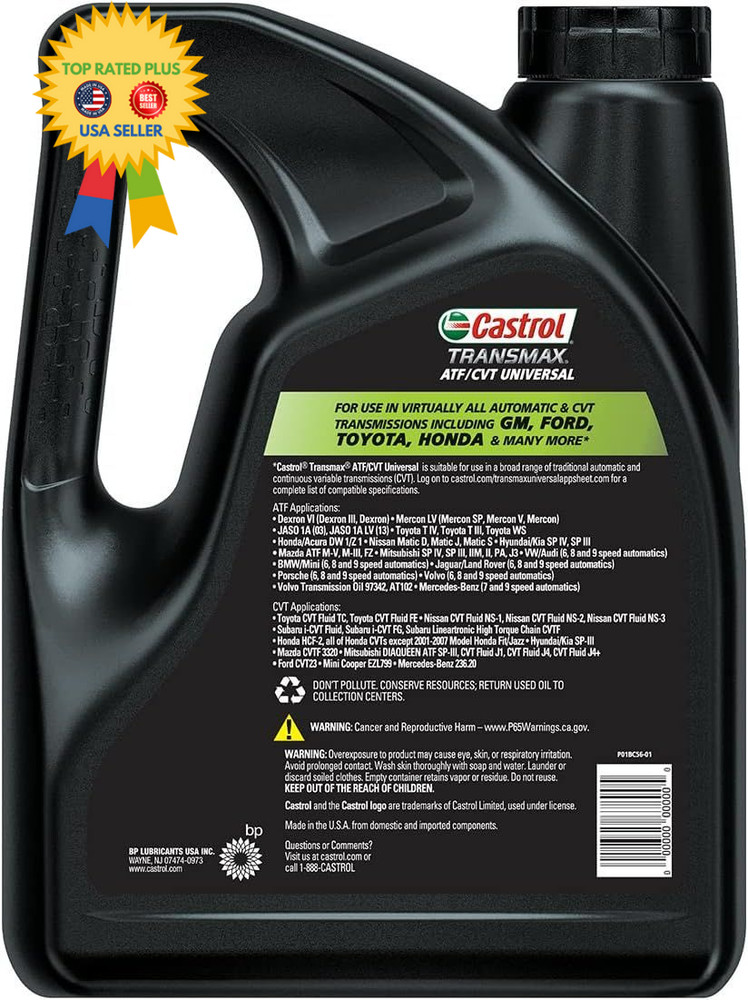 Castrol Transmax ATF/CVT Universal Automatic Transmission Fluid, 1 3 Pack