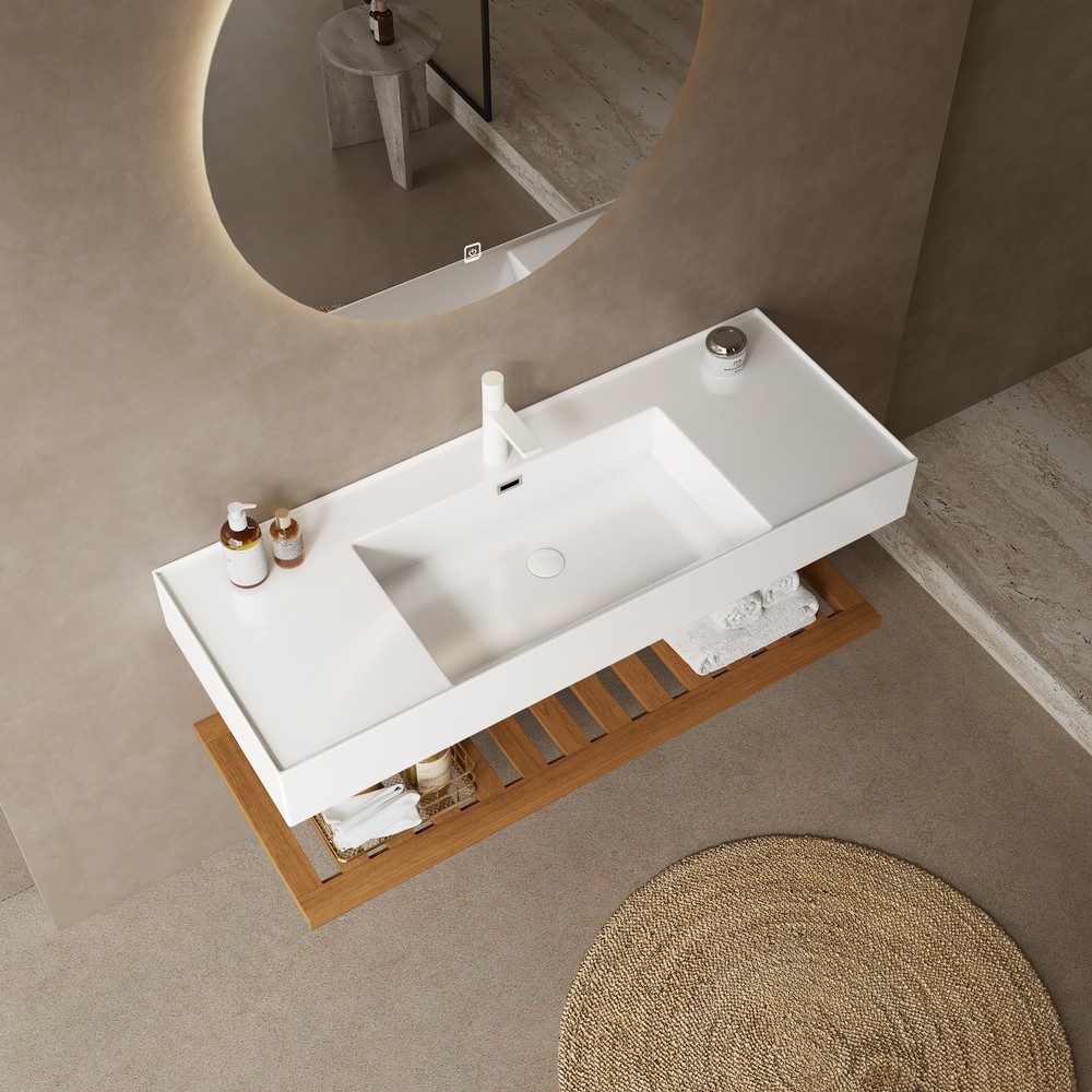 LEDE 48" Bathroom Vanity with Vessel Sink, Wall-Mounted Floating White Rectang