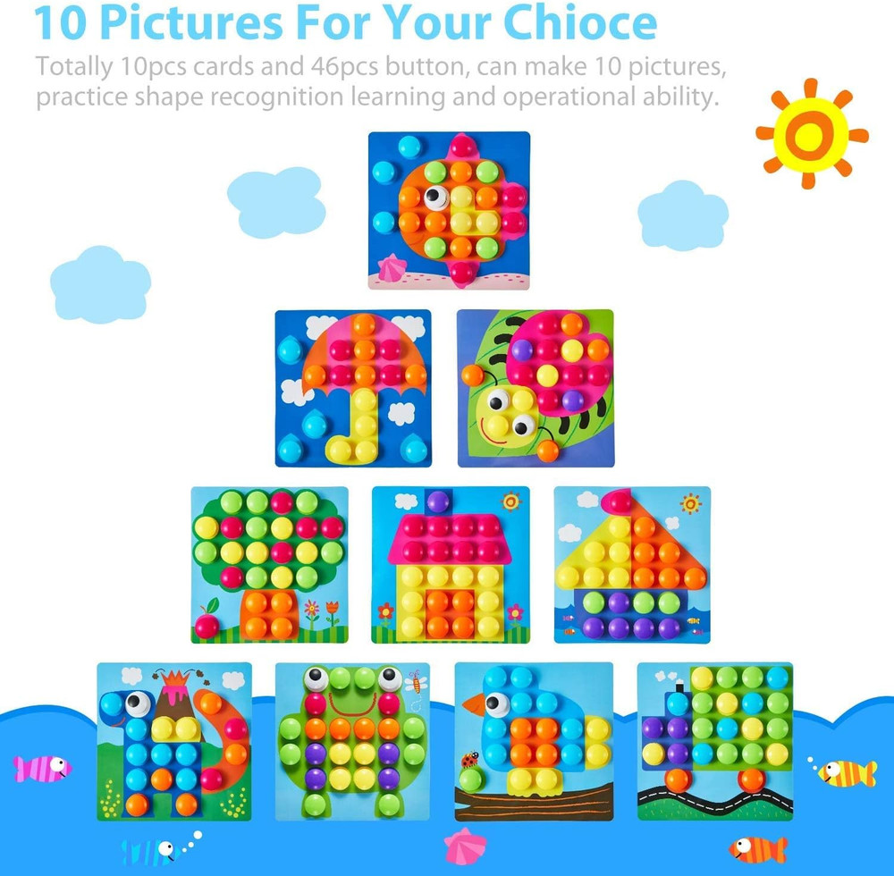 Button Art Toy Set for Toddlers + 2 Pack Bumper Balls - Fun & Creative Play!