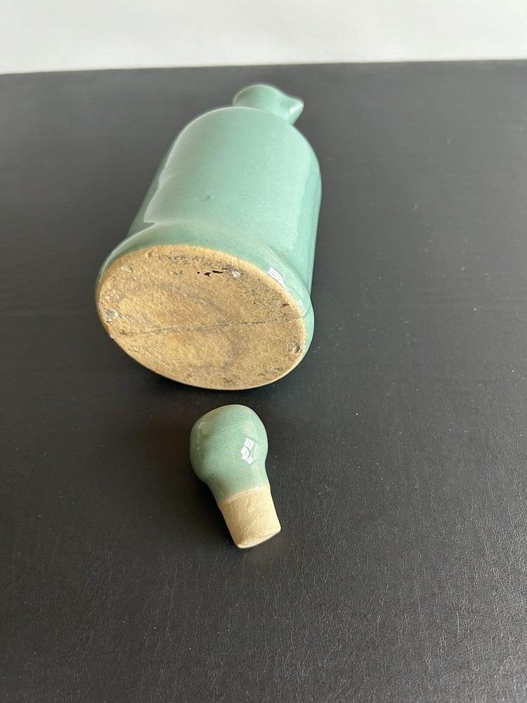 Handmade Pottery Green Glazed Vase Pitcher With Stopper