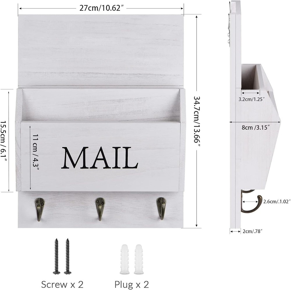 Mail Organizer with Key Holder for Wall Decorative Mail Sorter Wall Mounted, ...