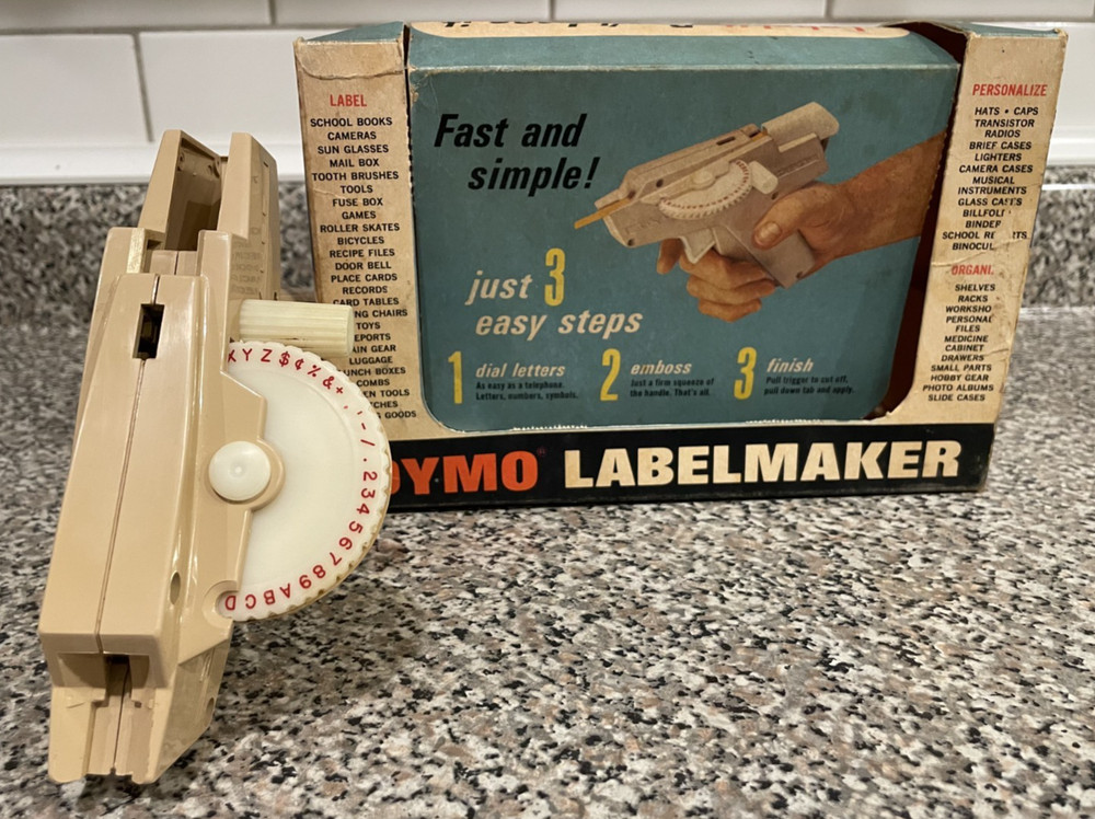 Vintage Tan Dymo Label Maker with Original Box