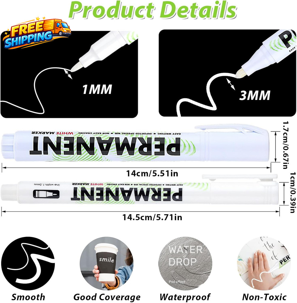 Acrylic White Paint Pens 6 Pack White Permanent Marker with Extra Fine Point