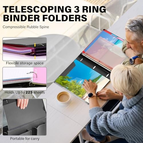 Telescoping Project Organizer 2-Pack, Refillable 3 Ring Binder 2 Pack Black