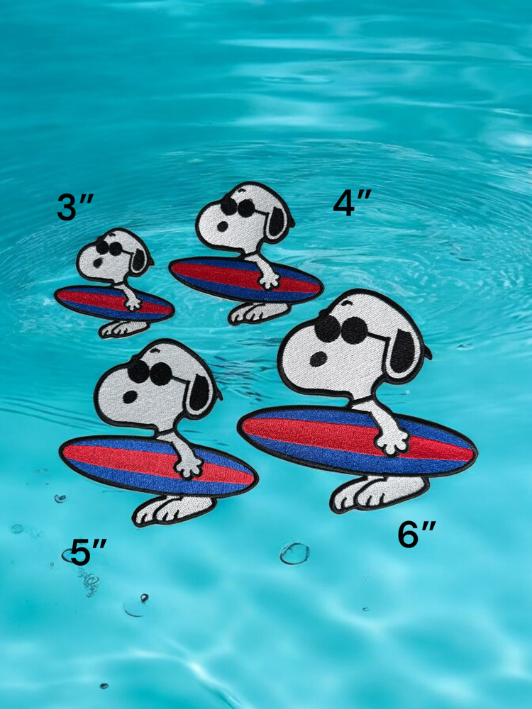 SNOOPY WITH SURFBOARD, Multi Sizes and backing choices
