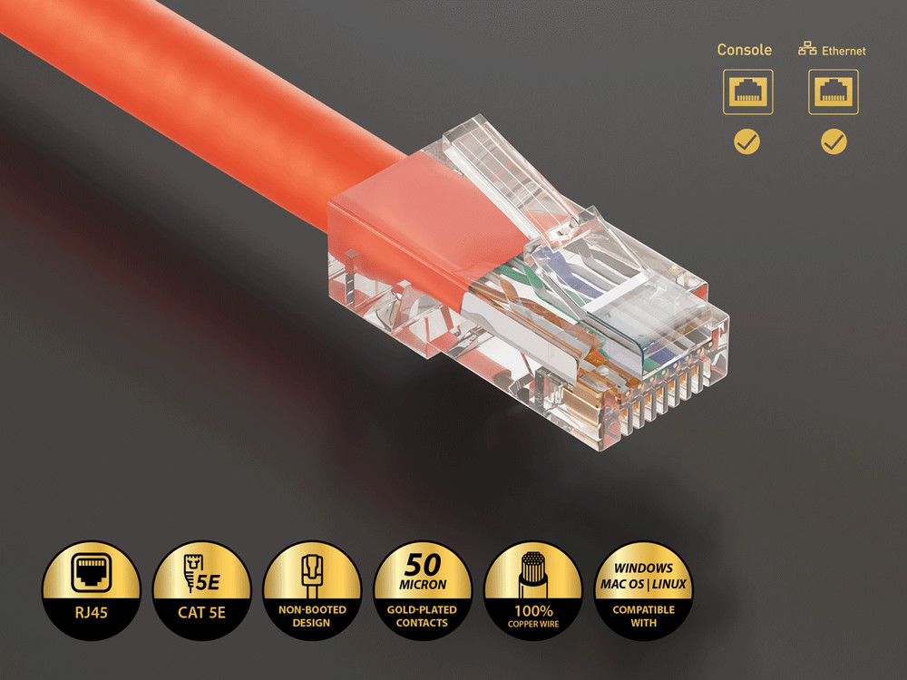 10ft Cat5e UTP Non-Booted Ethernet Network Patch Cable 24AWG Bare Copper, Orange