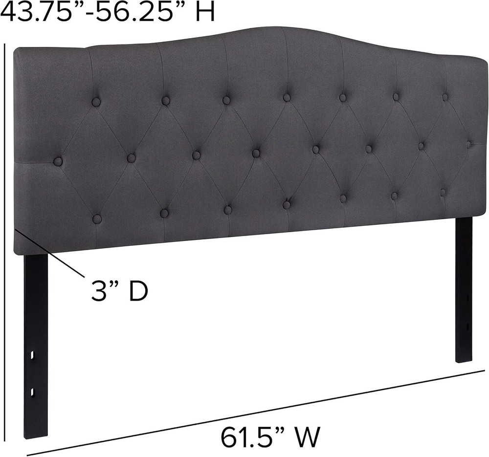 Elegant Tufted Upholstered Queen Size Headboard - Adjustable Height, Dark Gray