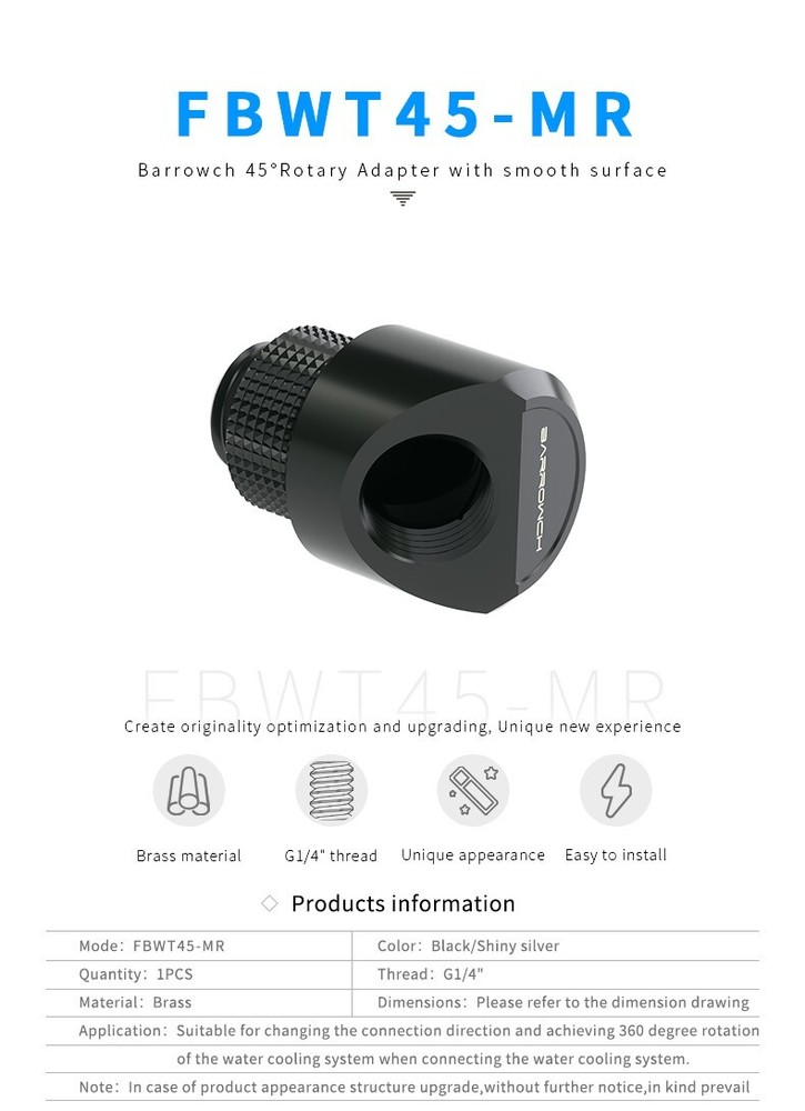 2pcs BarrowCH Angled 45 Degree G1/4 Rotary Fitting FBWT45-MR Black