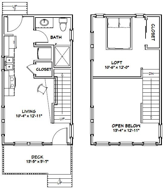 14x26 Tiny House -- 493 sq ft -- PDF FloorPlan -- Model 1