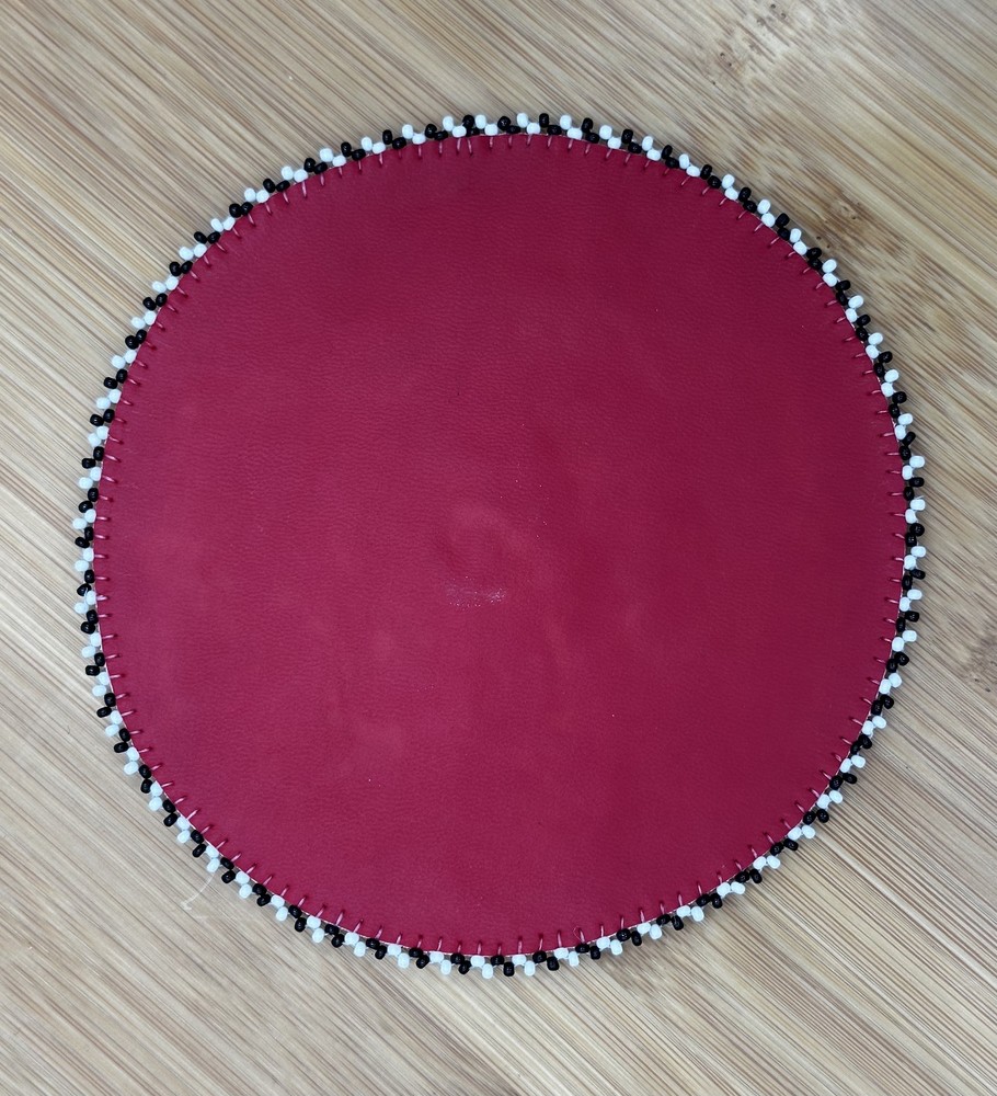 Handmade beaded 5 inch Thunderbird White Red rosette