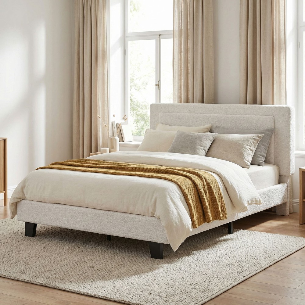 Upholstered Platform Bed Frame with Adjustable Headboard Solid Wood Full Size