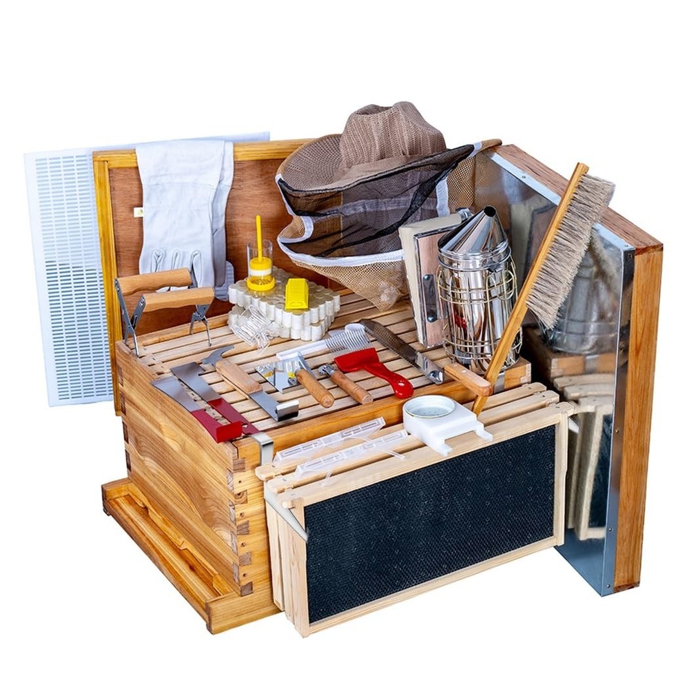 Beehive Kit with Durable Cedarwood Box, Frames, and Essential Beekeeping Gear