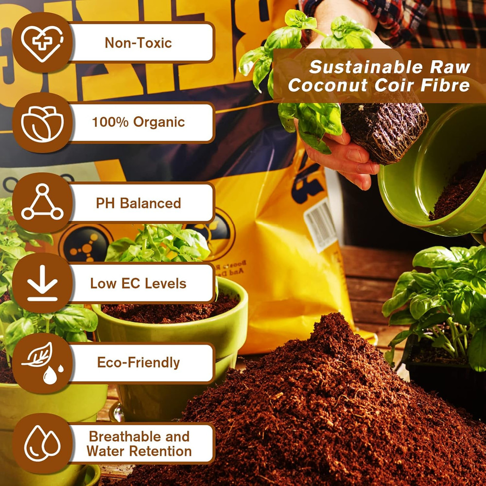 Pack of 10 Organic Coco Coir Bricks- 100% Natural Compressed Coco Peat Brick Coc