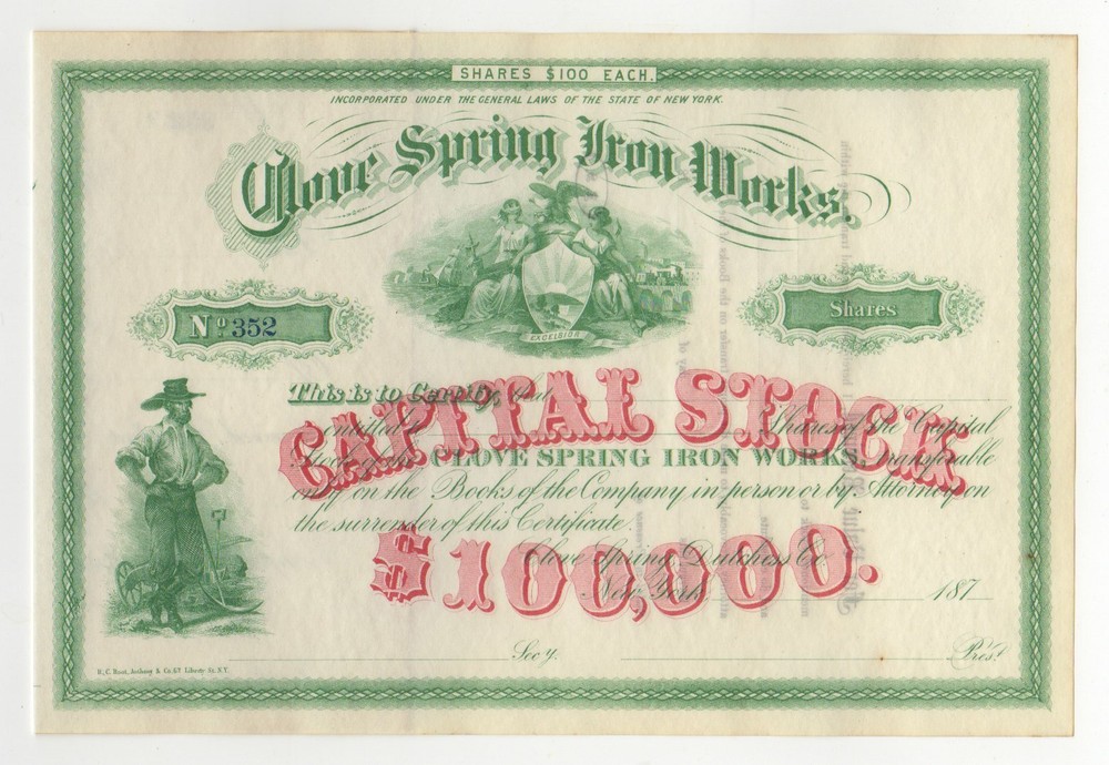 Clove Spring Iron Works Stock Certificate