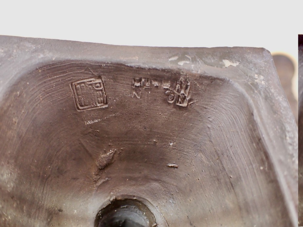 Older Nippon Brown Clay Dragonware Candlesticks signed