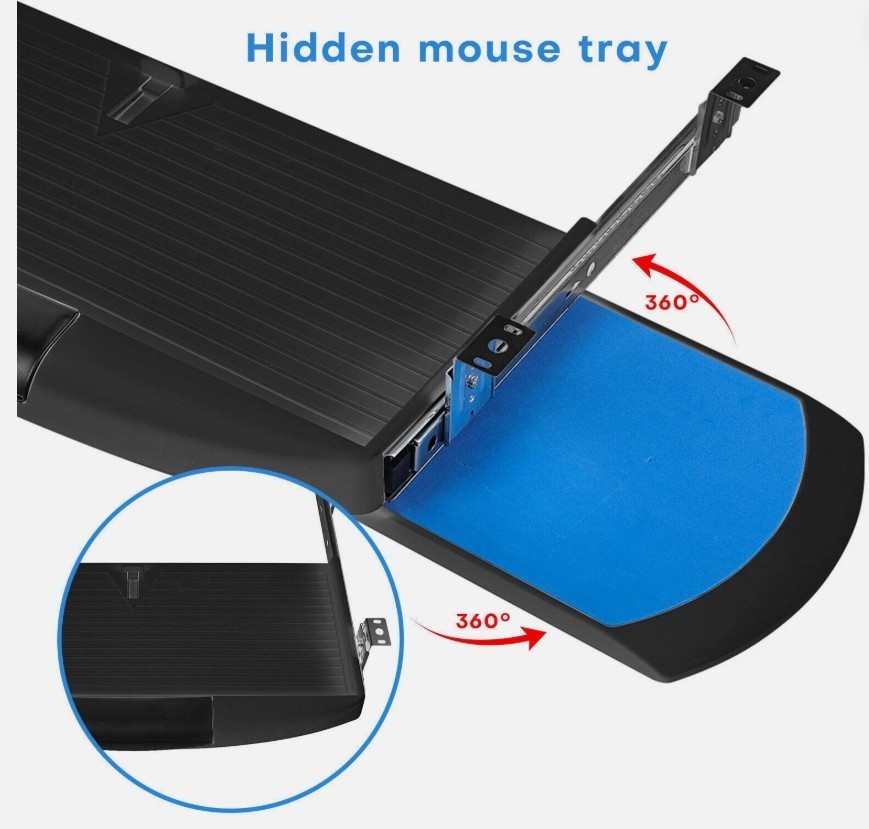 Pull Out Keyboard Drawer Under Desk w/Hideable Mouse Tray Slide Rail Black