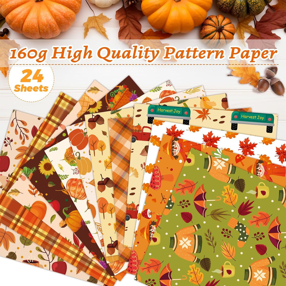 24 Sheets Fall Scrapbook Paper 12X12 Double Sided Autumn Pattern Paper Cardst...