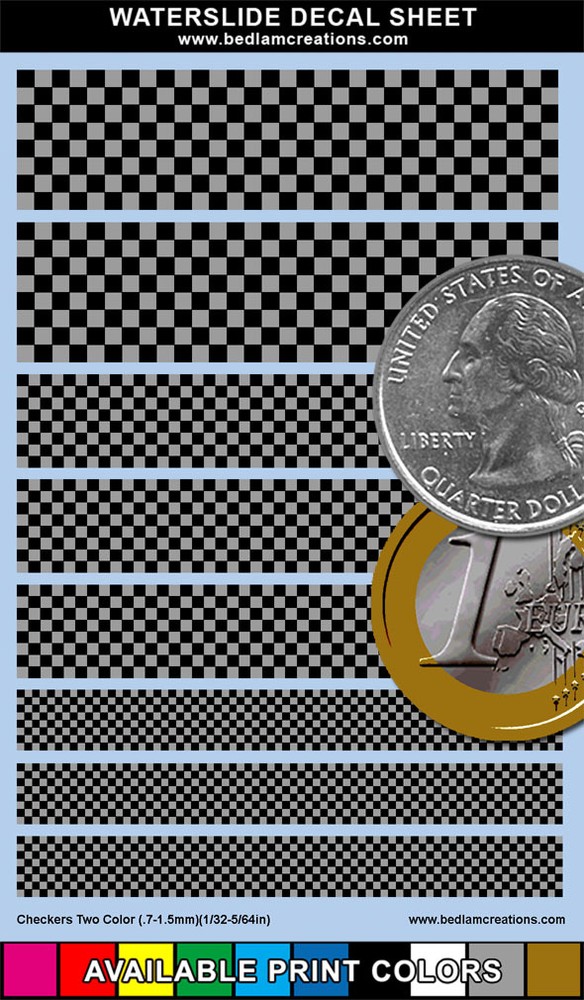 Waterslide Decals Miniature Checkers 2"x3" Sheet