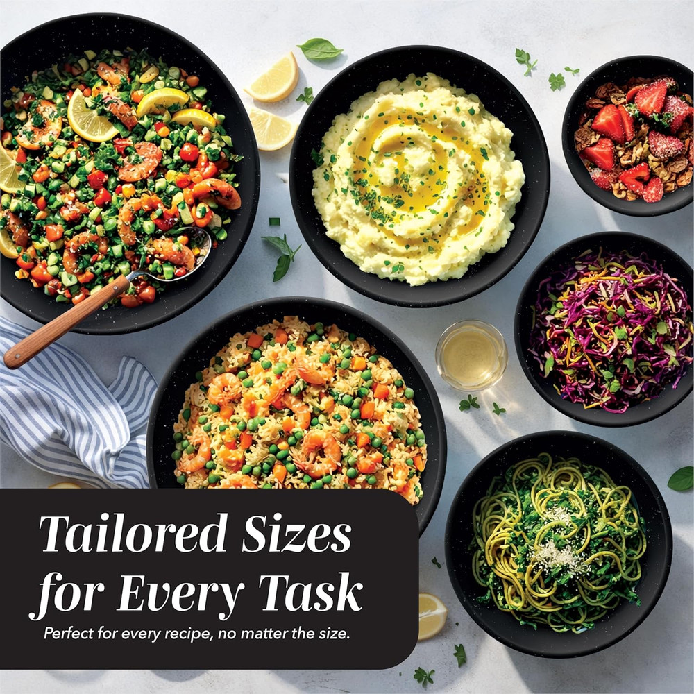 Mixing Bowls with TPR Lids - 12 Piece Plastic Nesting Bowls Set Includes 6 Prep
