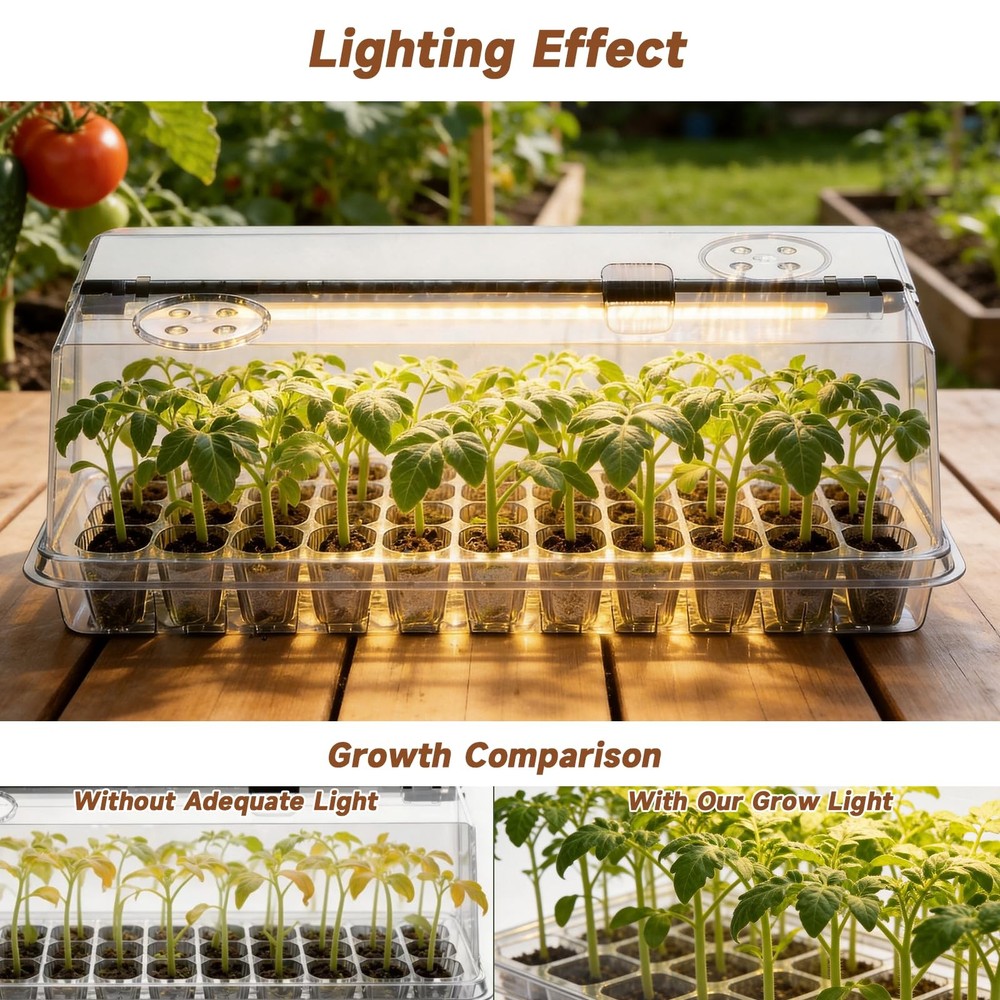 Seed Starter Tray with Grow Light, Seed Starter Kit Full Spectrum with 5 Dimm...