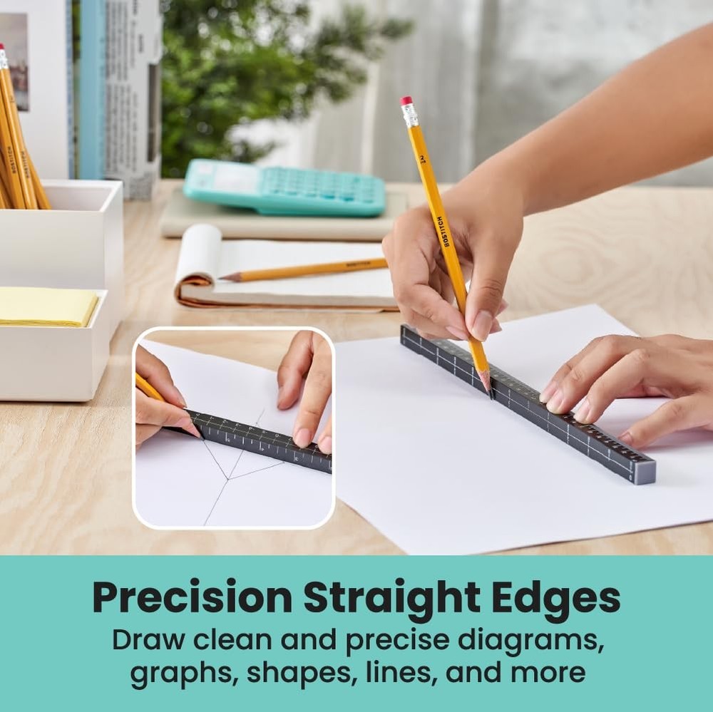 2-Pack MeasureMate Learning Ruler, 4-Sided Math Tool, Metric, Imperial, Black