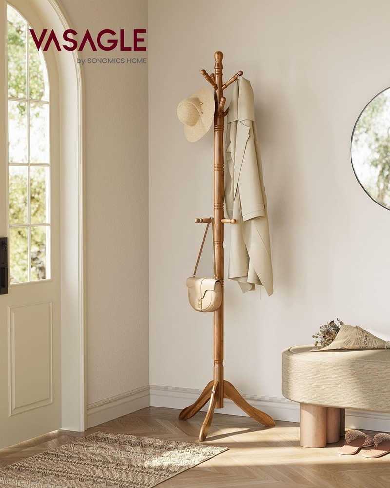 Sturdy Free Standing Coat Tree with 10 Hooks - Easy Assembly & Timeless Style
