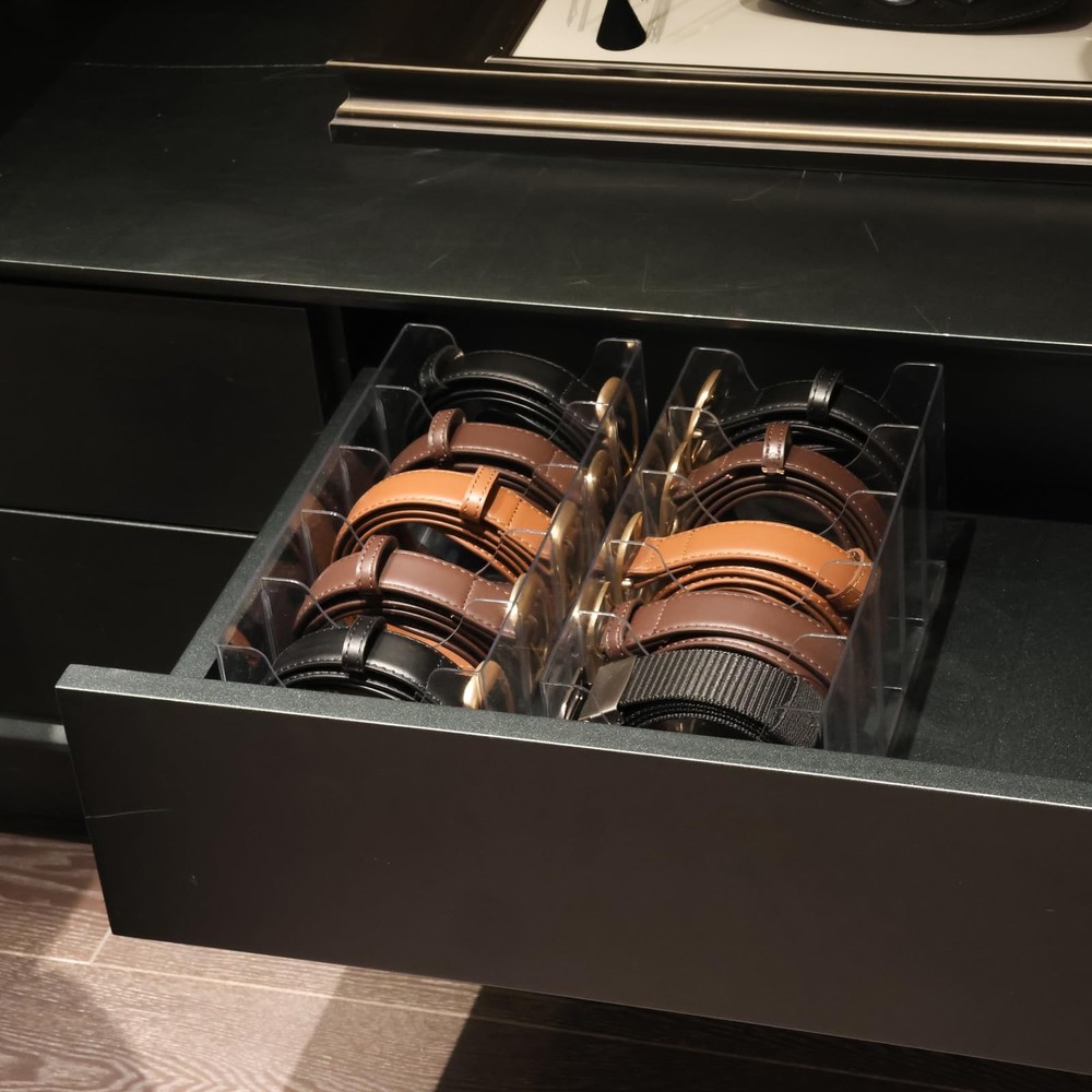 Belt Organizer - Clear Stackable Belt holder for Closet and Drawer Storage - ...