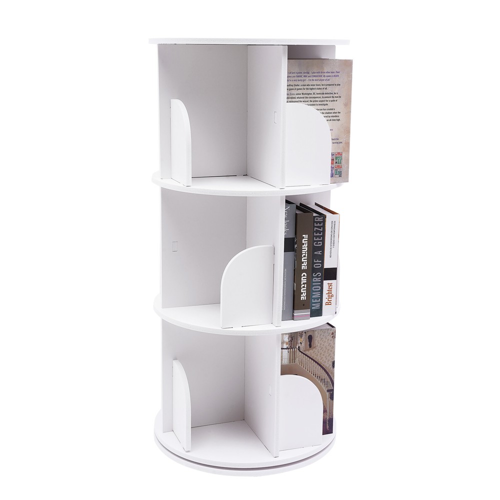 3 Tier Stackable Shelf 12-Compartments Bookshelf Organizer Holder 360° Rotating